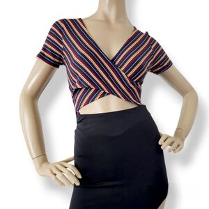 La Banga Multicolored Striped Cutout Bodysuit